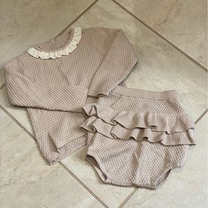 Baby girl matching knit set in taupe.